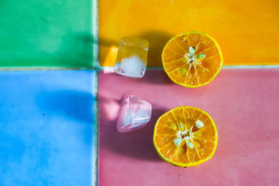 Close-up of orange slice on table