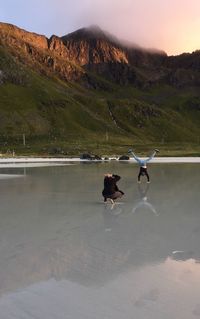 High angle view of man and woman enjoying outdoors