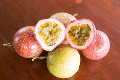 High angle view of fruits on table