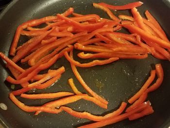 High angle view of chopped vegetables in kitchen