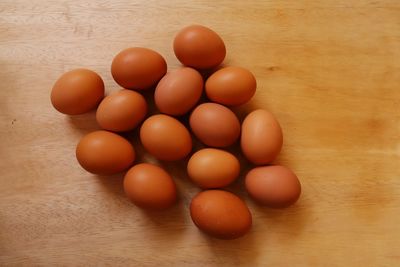 High angle view of eggs on table
