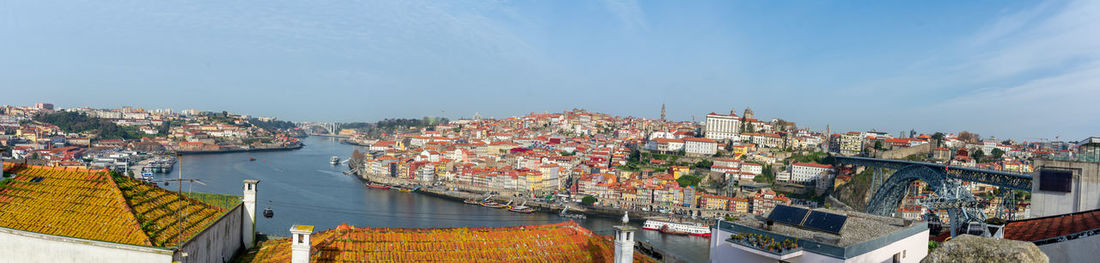 Panorama of porto center as seen from southern bank of douro river.