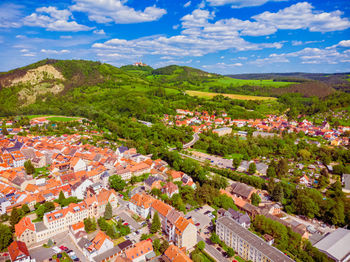 High angle view of townscape against sky