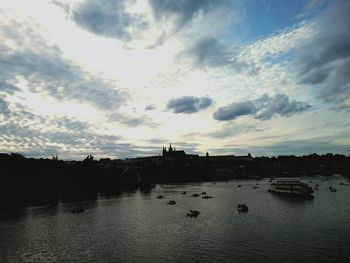 Scenic view of river against cloudy sky