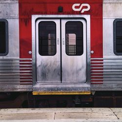 Close-up of red train