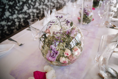 High angle view of flower bouquet on table