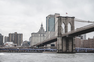 Bridge over river with buildings in background