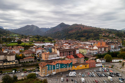 Cangas de onis drone view in asturias, spain