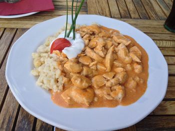 Close-up of food in plate on table