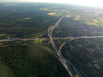 High angle view of road amidst land