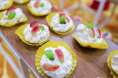 Close-up of cupcakes on table