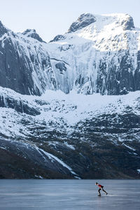 Scenic view of snowcapped mountains during winter