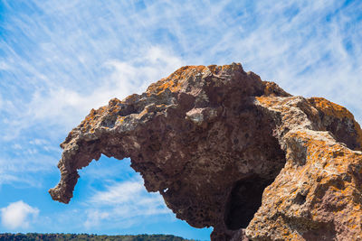 Low angle view of rock formation against sky