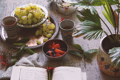 High angle view of fruits on table