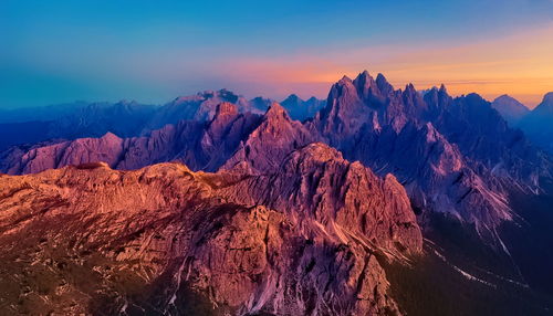 Panoramic view of rock formations against sky during sunset