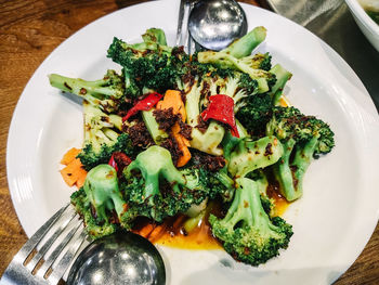 High angle view of mix vegetable in plate on table