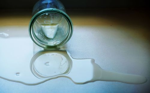 High angle view of water bottle on table