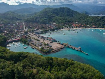 High angle view of boats in sea