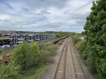 High angle view of railroad tracks against sky