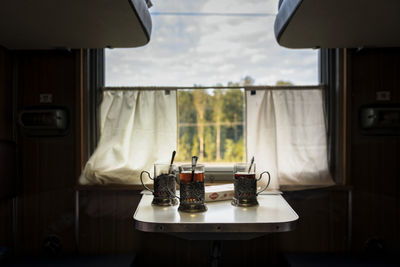 Tea served on table in train