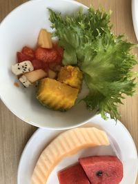 High angle view of breakfast served in plate