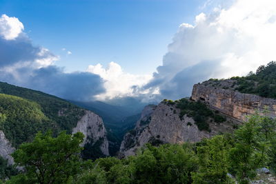 Scenic view of mountains against cloudy sky