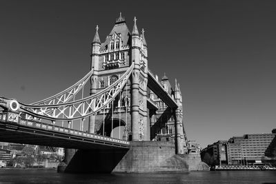 Low angle view of bridge over river against sky