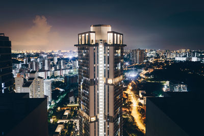 High angle shot of illuminated cityscape