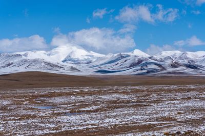 Scenic view of snowcapped mountains against sky