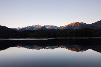 Scenic view of lake with mountains in background