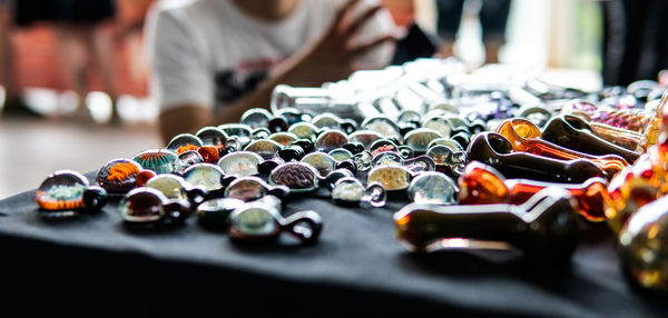 Close-up of people at market stall