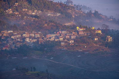 High angle view of buildings in city