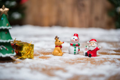 Close-up of christmas decorations on table