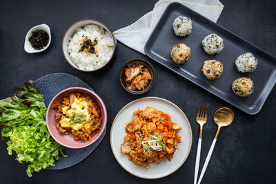 High angle view of food on table