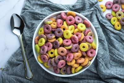 High angle view of fruits in bowl on table