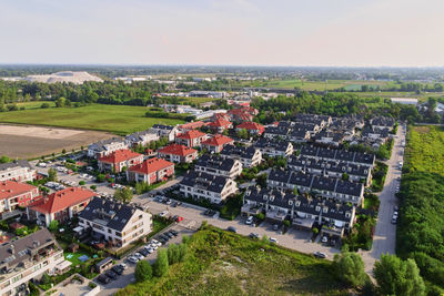 Aerial view of residential area in small town