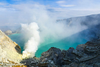 Smoke emitting from volcanic mountain