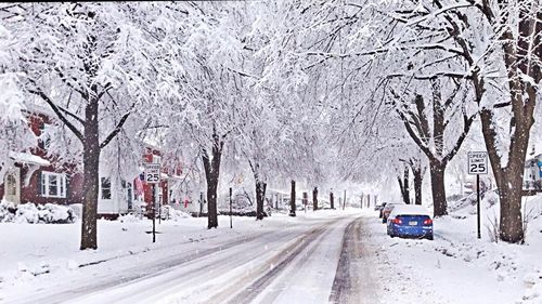 Cars moving on road in winter