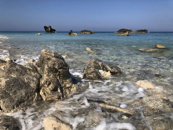 Scenic view of sea against clear sky