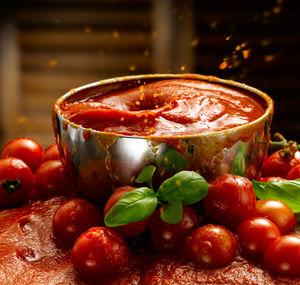 Close-up of fruits in bowl on table