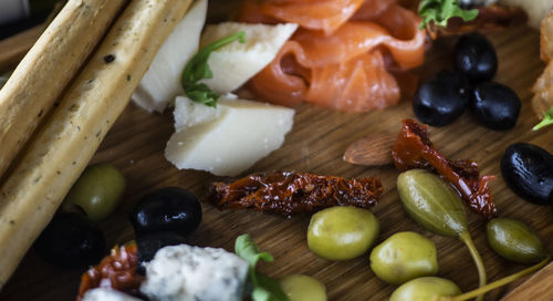 Close-up of food served on table