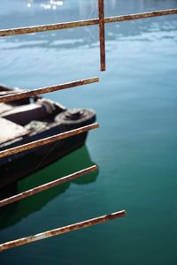 High angle view of sailboat in lake