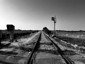 Railroad tracks against clear sky