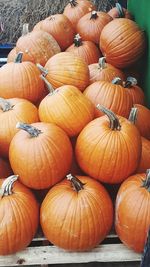 High angle view of pumpkins for sale at market stall