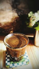 High angle view of coffee on table