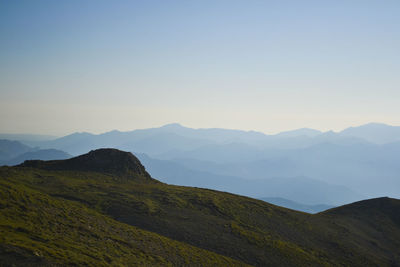 Scenic view of mountains against clear sky