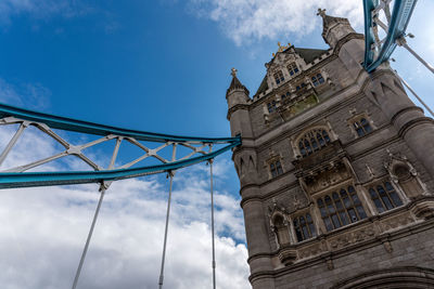 Low angle view of building against blue sky