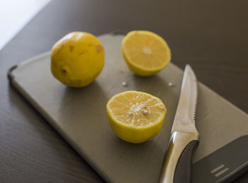 High angle view of fruits on table