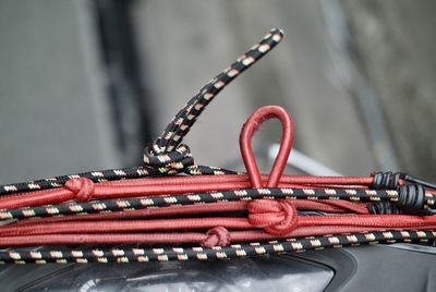 Close up of ropes on motor scooter