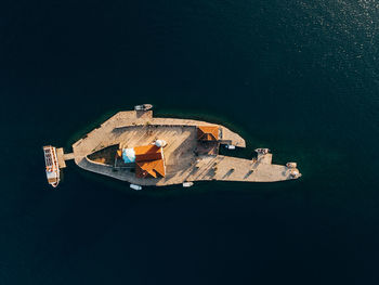 High angle view of ship moored on sea